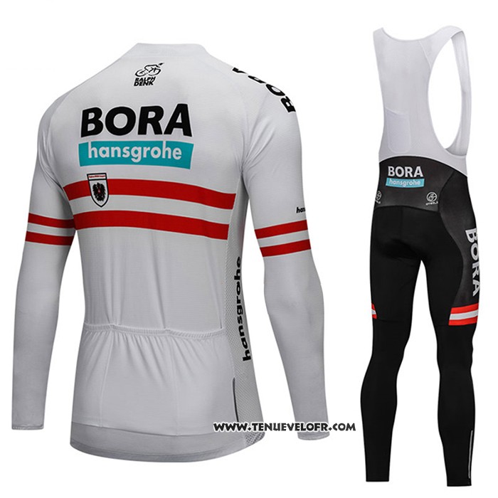2018 Maillot Ciclismo Bora Champion L'autriche Blanc Manches Longues et Cuissard